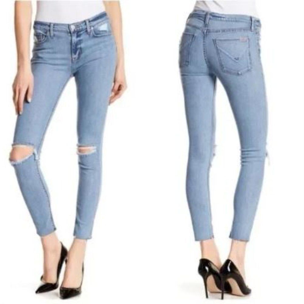 Hudson Nico Midrise Ankle Raw Hem Super Skinny Jeans in Hool Light Wash Size 29